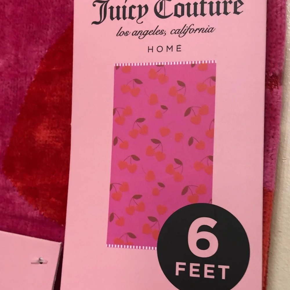 NWT Juicy Couture Jacquard Pink Beach Towel with Red Cherry Motif